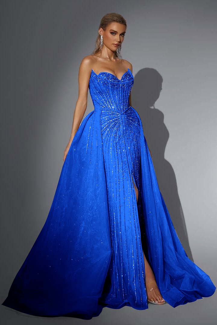 Strapless Sleeveless Long Mermaid Formal Dress With Split Sequins
