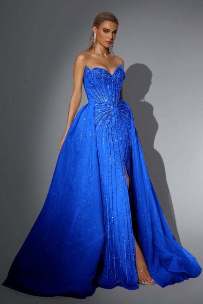 Strapless Sleeveless Long Mermaid Formal Dress With Split Sequins