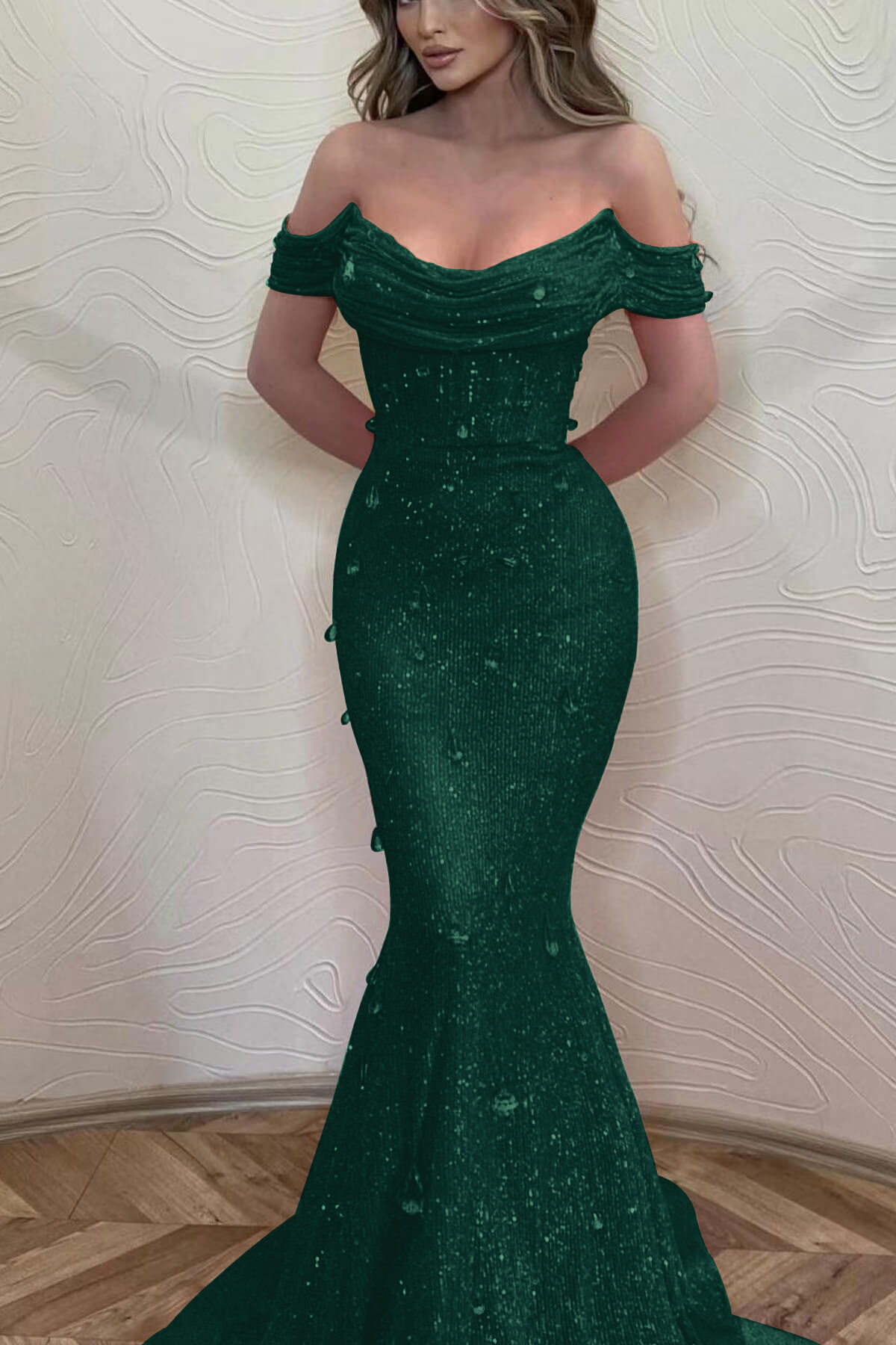 Orange Off the Shoulder Strapless Sleeveless Formal Dress With Sequins Mermaid