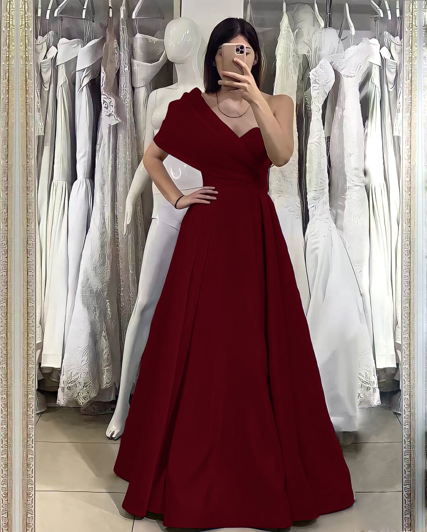 Basics One Shoulder Elegant Off-The-Shoulder Royal Blue Evening Dress