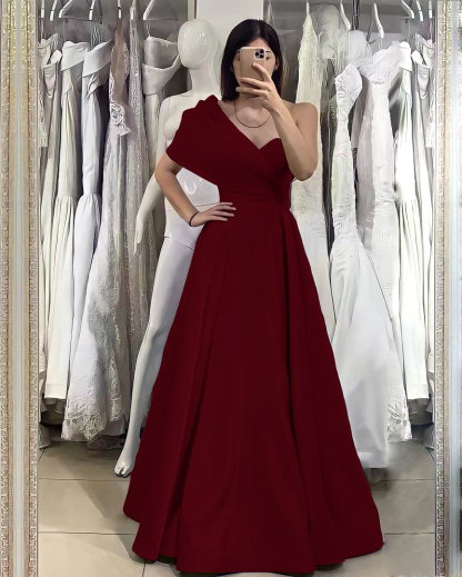 Basics One Shoulder Elegant Off-The-Shoulder Royal Blue Evening Dress