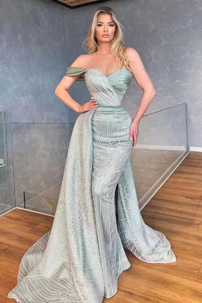 Pretty Dustry Sage One Shoulder Sweetheart Mermaid Formal Dress With Ruffles