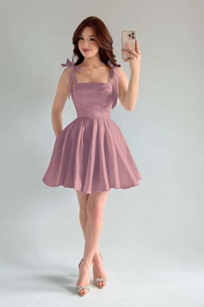 Spaghetti Strap Sleeveless Short A Line Formal Dress With Pleated