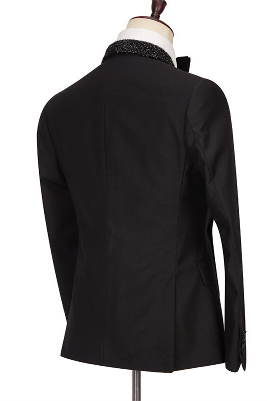Colby Sparkly Black One-Button Wedding Suits with Shawl Lapel