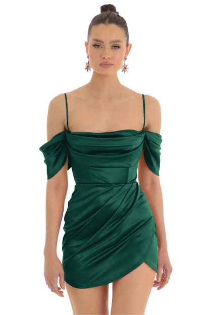 Pretty Fuchsia Spaghetti-Straps Pleats Off-The-Shoulder Short Mini Homecoming Dress