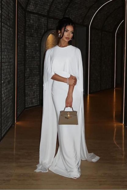Shinning White Sleeveless Pleated Long Formal Dress With Shawl