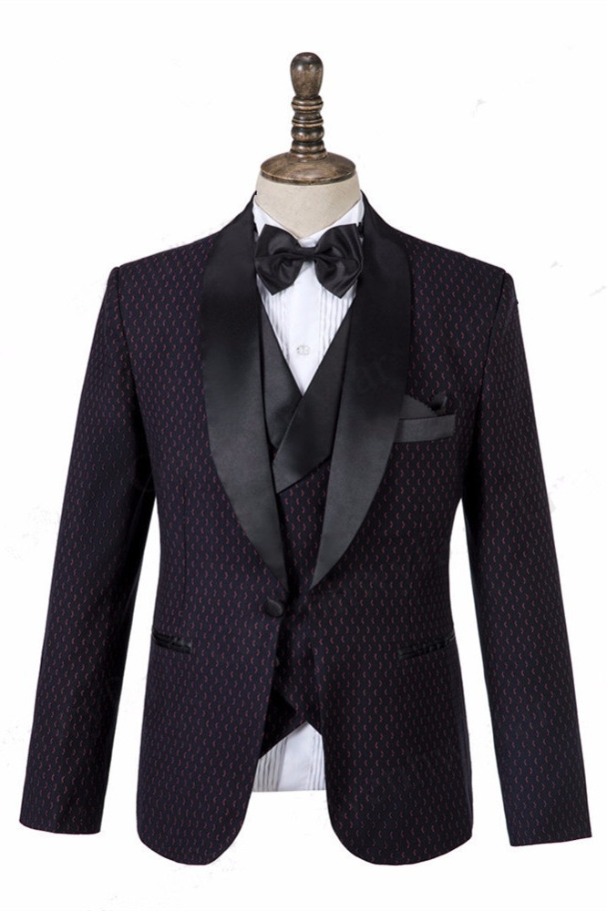 Classic Black Three-Piece Wedding Suit for Men with Shawl Lapel