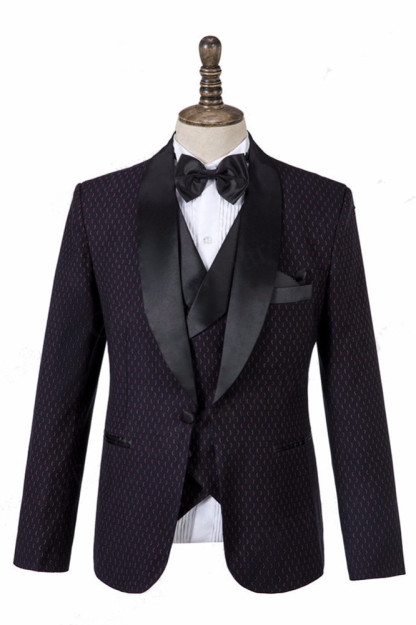 Classic Black Three-Piece Wedding Suit for Men with Shawl Lapel