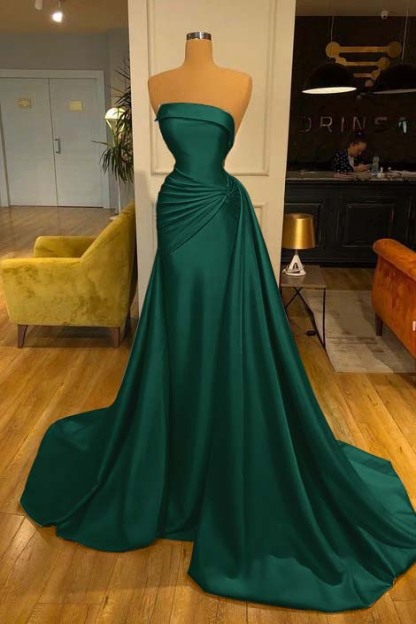 Strapless Elegant Baby Blue Mermaid Evening Dress Long With Ruffle