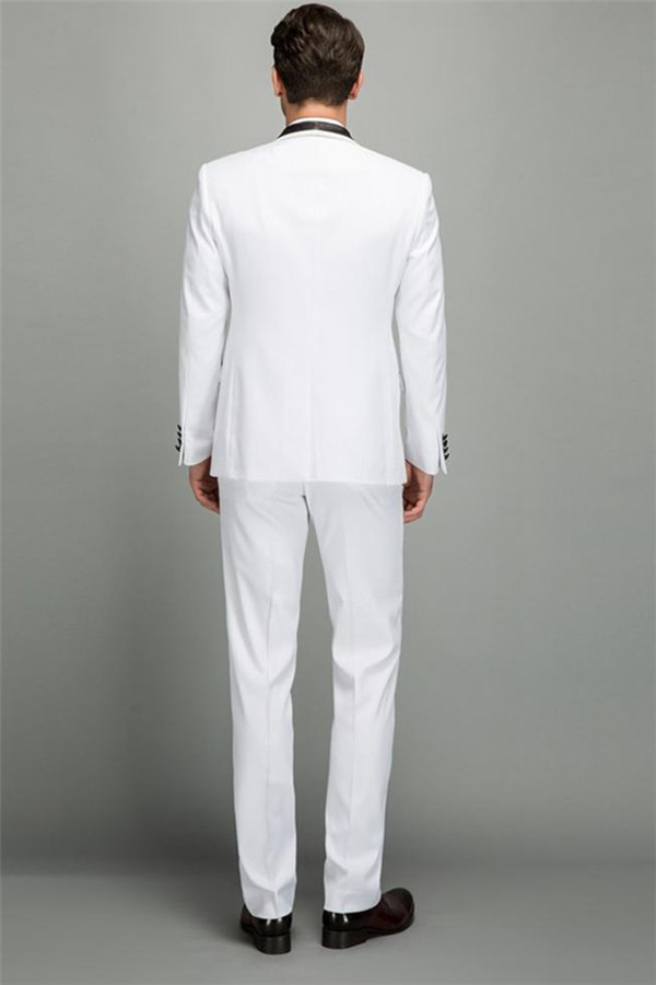 Elegant Slim Fit White Shawl Lapel Wedding Groom Suits