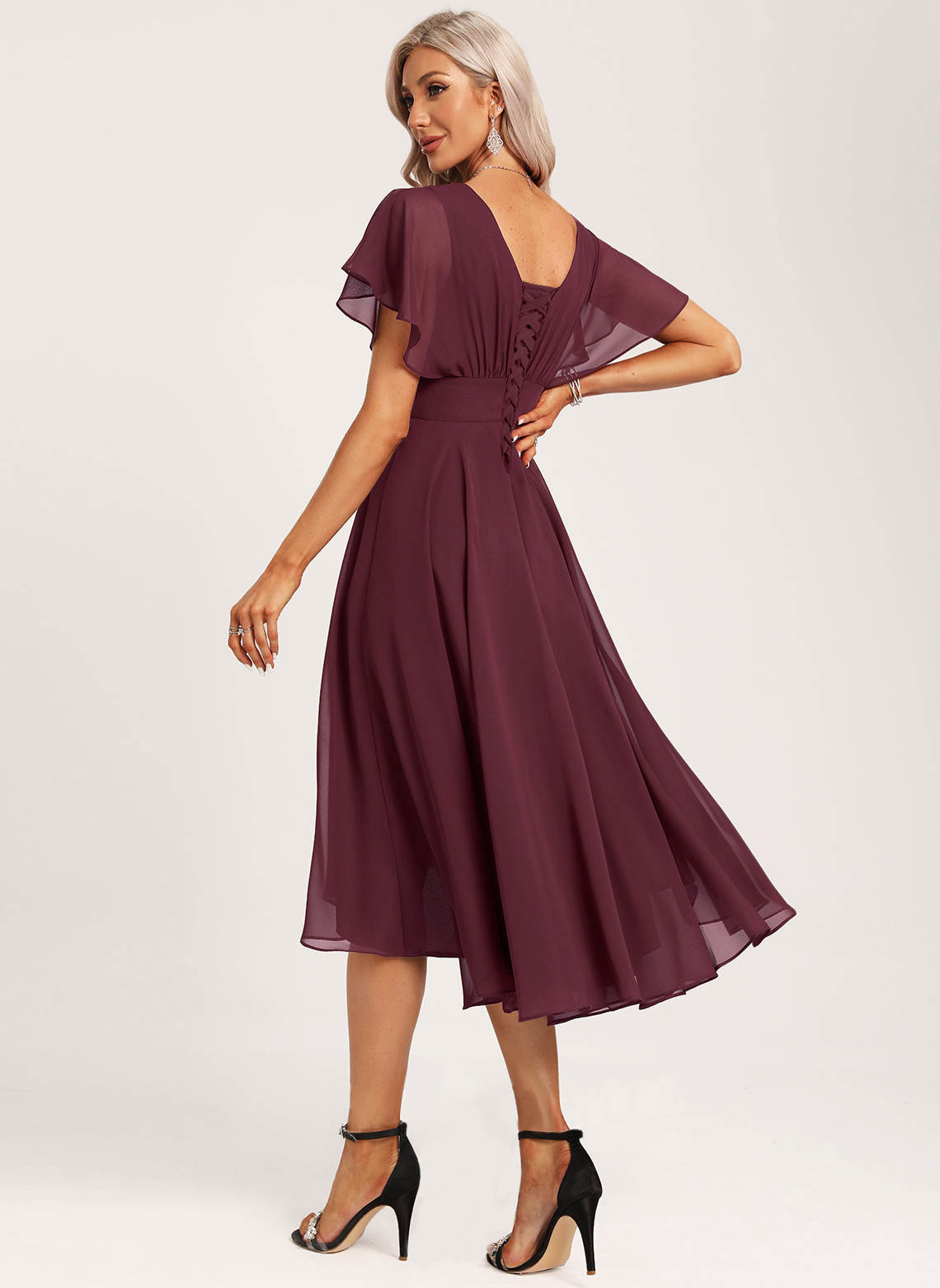Chiffon Cabemet V-Neck Short cocktail Dress