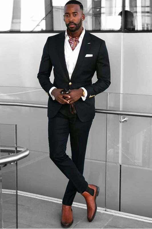 Handsome Best-Fitted One-Button Black Prince Suit for Groom with Peaked Lapel