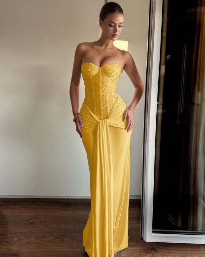 Strapless Sweetheart Sleeveless Long Mermaid Formal Dress With Pleated
