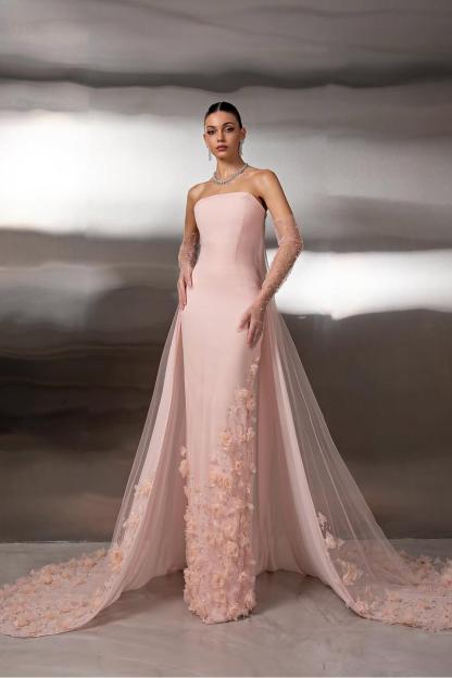 Strapless Sleeveless Long Mermaid Formal Dress With Appliques Gloves