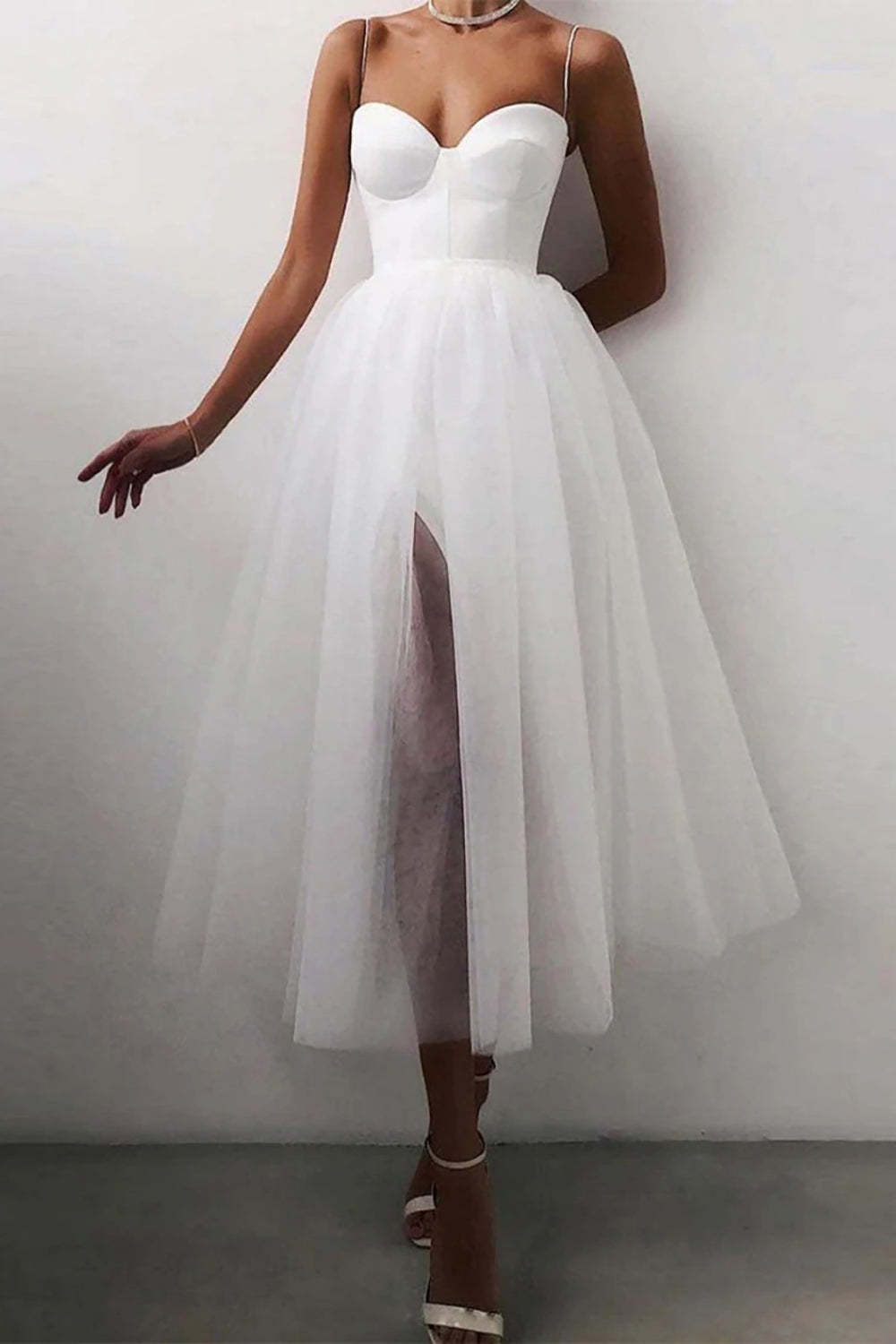 Simple Black Tulle Midi Dress in A-line Style