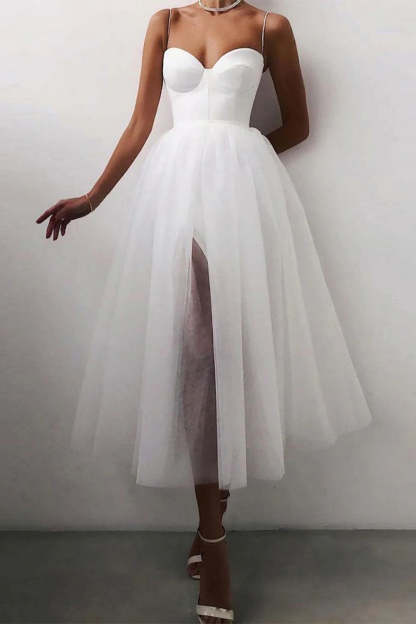 Simple Black Tulle Midi Dress in A-line Style