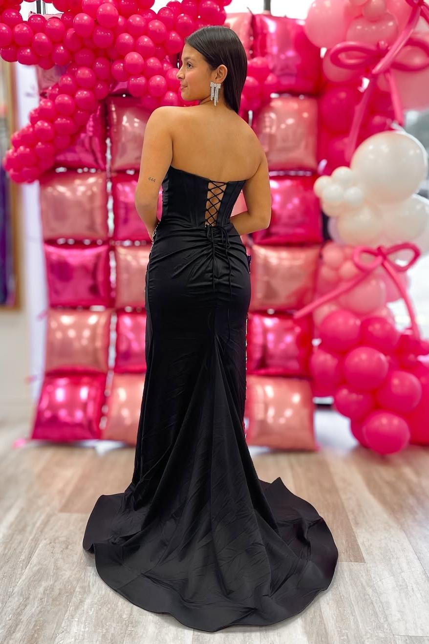 Strapless Sleeveless Long Mermaid Formal Dress With Split Beading