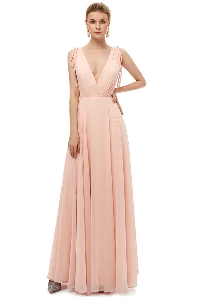 Sleeveless V-Neck Bridesmaid Dress Backless