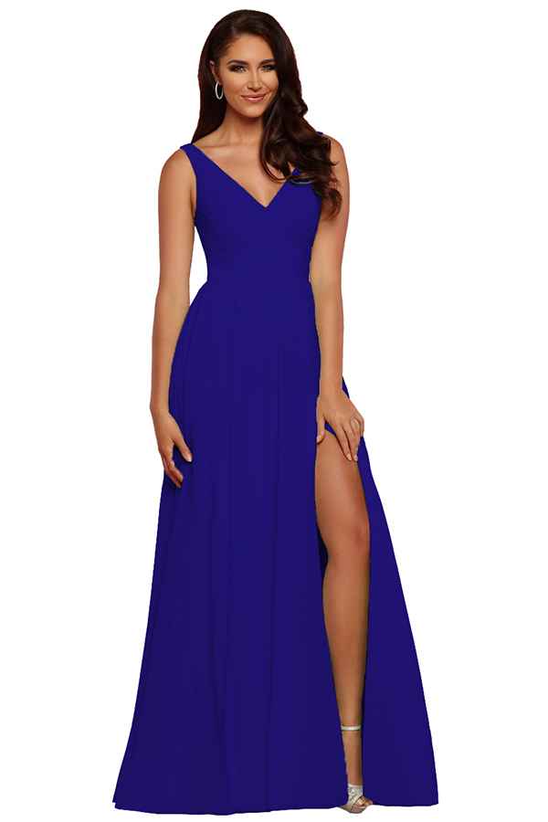 Sleeveless V-Neck Bridesmaid Dress with Split