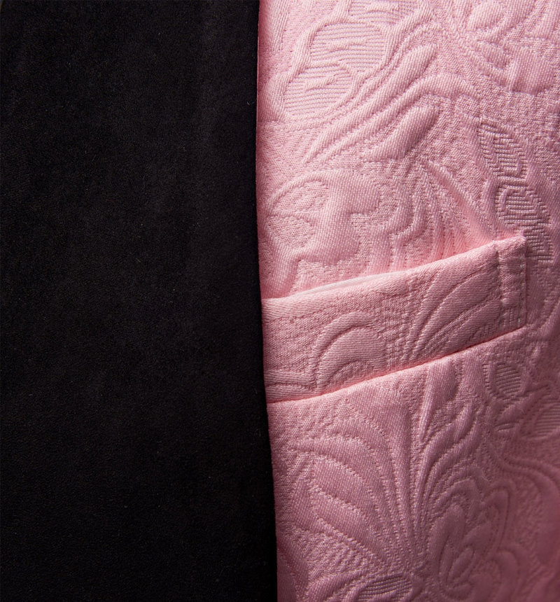 Gorgeous Pink Jacquard Three-Piece Prom Suits Men's Suits with Black Lapel
