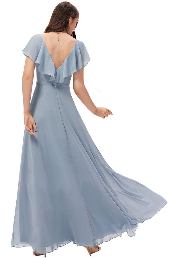 Chiffon Ruffles Bridesmaid Dress with Split