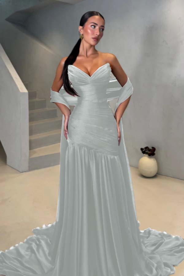 Chiffon Strapless Sleeveless Long Mermaid Formal Dress With Pleated