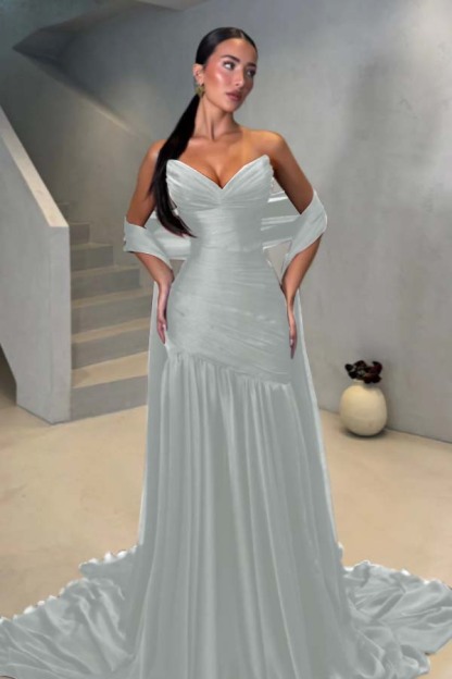 Chiffon Strapless Sleeveless Long Mermaid Formal Dress With Pleated