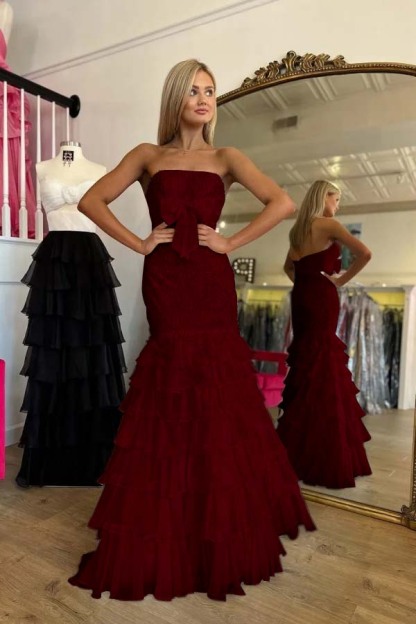 Strapless Sleeveless Long Mermaid Formal Dress With Beading Ruffle