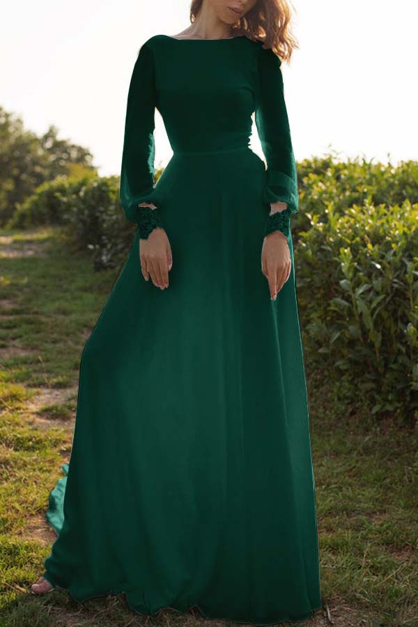 Tulle Bateau Long Sleeves Boho Wedding Dress A-Line Open Back