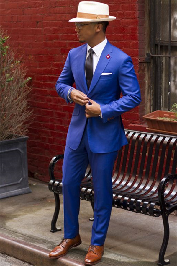 High-Quality Royal Blue Reception Prom Suit for Man with Notched Lapel