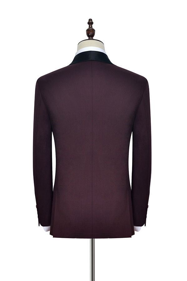 Luxury Black Shawl Collar Burgundy One-Button Wedding Suits for Men