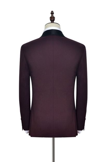 Luxury Black Shawl Collar Burgundy One-Button Wedding Suits for Men