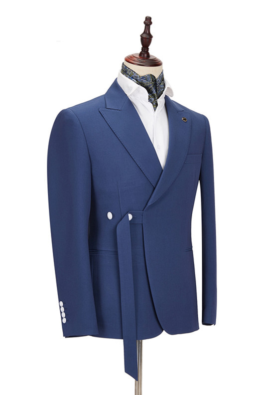 Stylish Simple Dark Blue Peaked Lapel Groomsmen Outfits