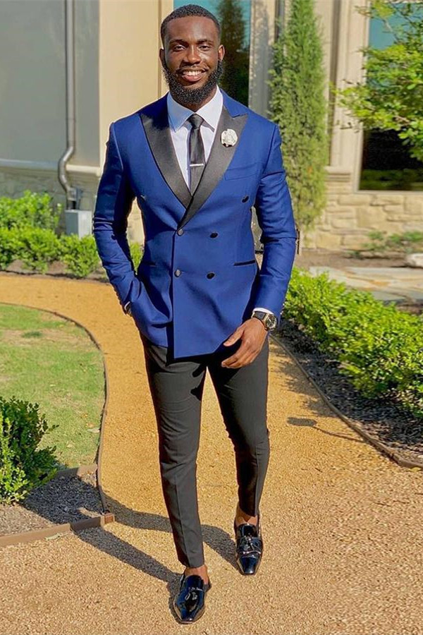 Classic Royal Blue Peaked Lapel Double-Breasted Formal Dinner Prom Suit