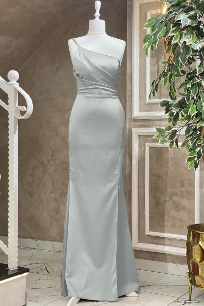 Fuchsia One Shoulder Floor Length Evening Dress With Pleat Mermaid