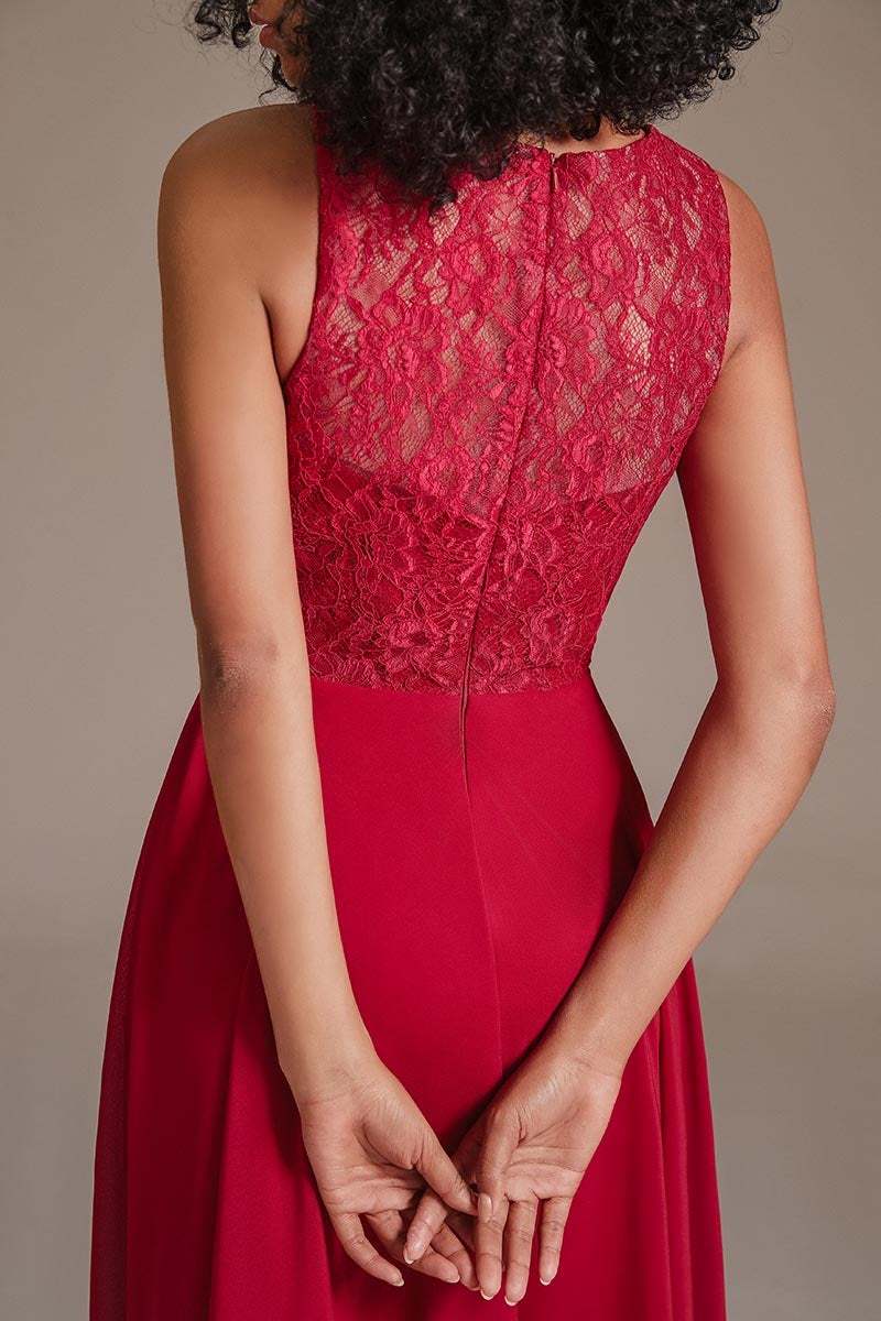 Red Lace Hi-Lo Bridesmaid Dress
