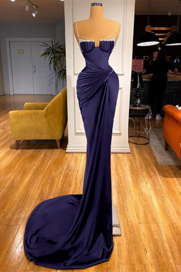 Mermaid Dark Green Spaghetti Strap Sleeveless Long Formal Dress With Beadings