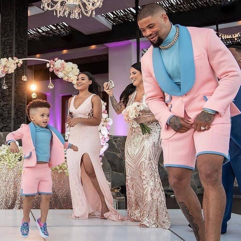 Popular Pink One-Button Jacquard Wedding Suit with Shawl Lapel