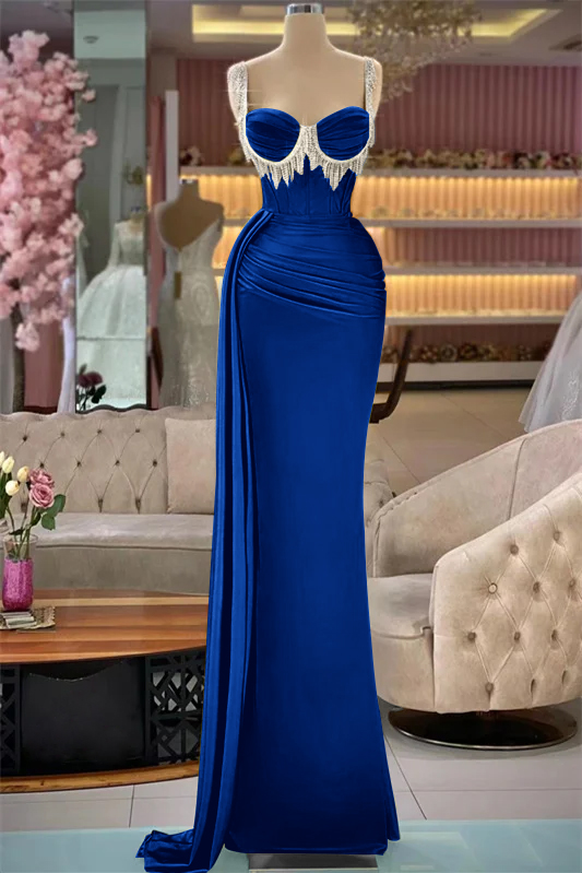 Gorgeous Straps Sleeveless Long Mermaid Evening Dress With Tassels