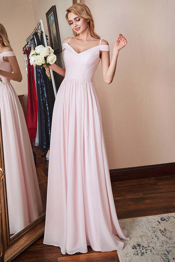 Pink Blushing Off-the-Shoulder Bridesmaid Dress