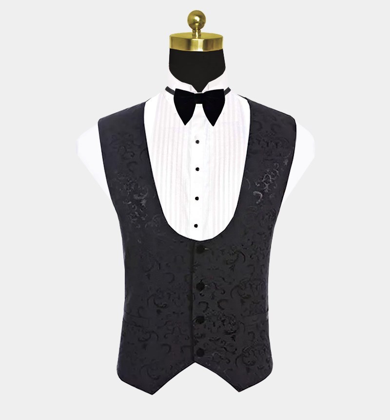 Unique Black Jacquard Men's Suits with Three-Piece Dinner Suits for Prom