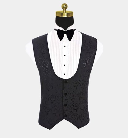 Unique Black Jacquard Men's Suits with Three-Piece Dinner Suits for Prom