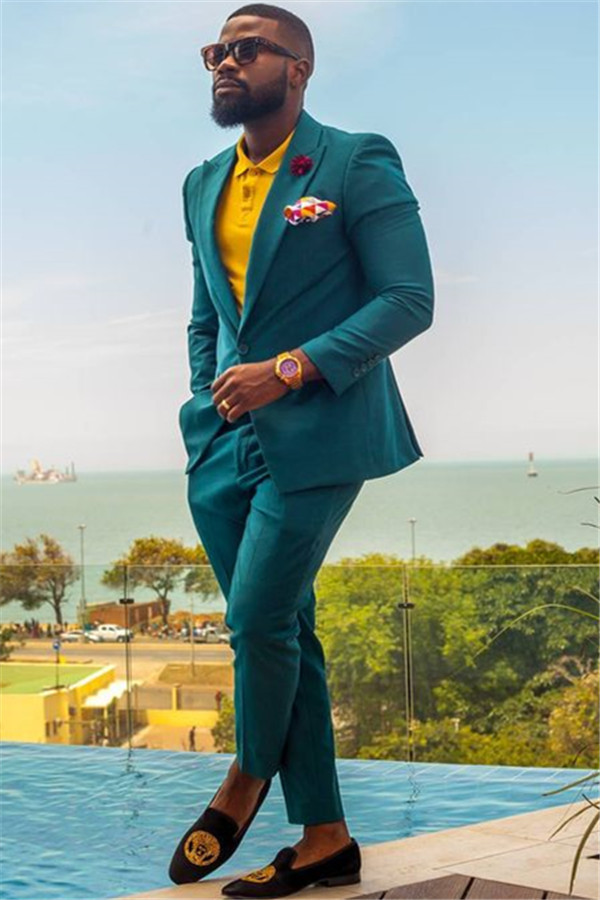 Fashion Dark Green Peaked Lapel Two-Piece Homecoming Suit with One Button