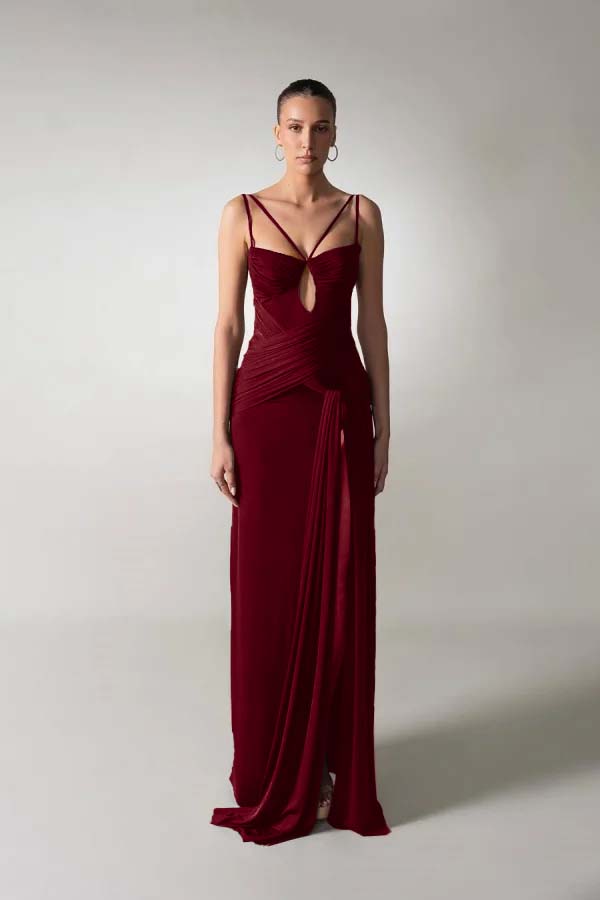 Spaghetti Strap Sleeveless Long Mermaid Formal Dress With Pleated