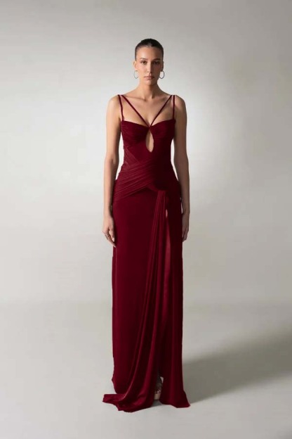 Spaghetti Strap Sleeveless Long Mermaid Formal Dress With Pleated