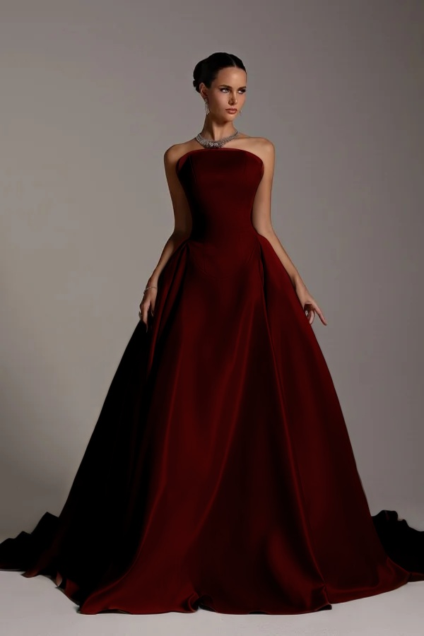 Chic Strapless Sleeveless A Line Long Formal Dress With Pleated