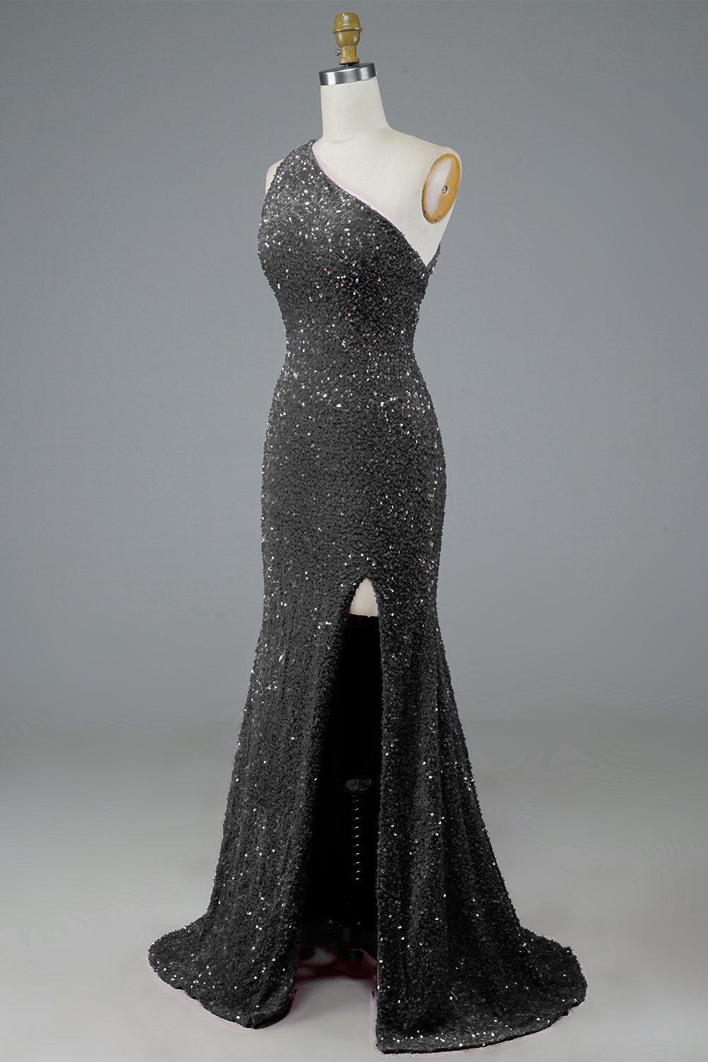 Long Black Prom Dress with Glitter Sequins and Slit