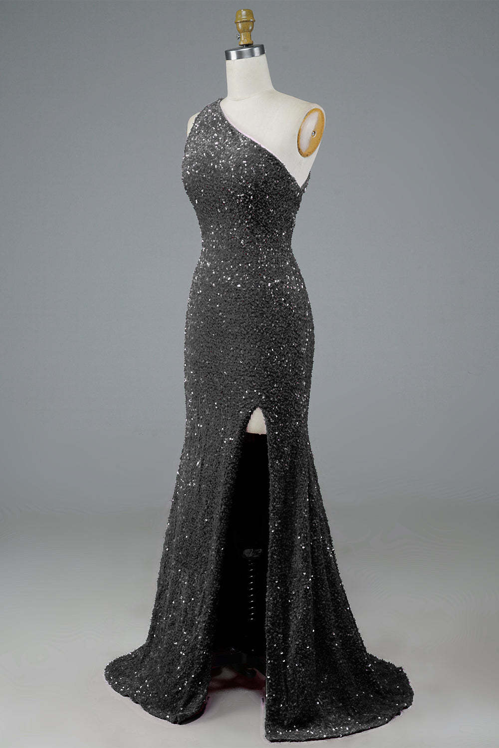 Long Black Prom Dress with Glitter Sequins and Slit