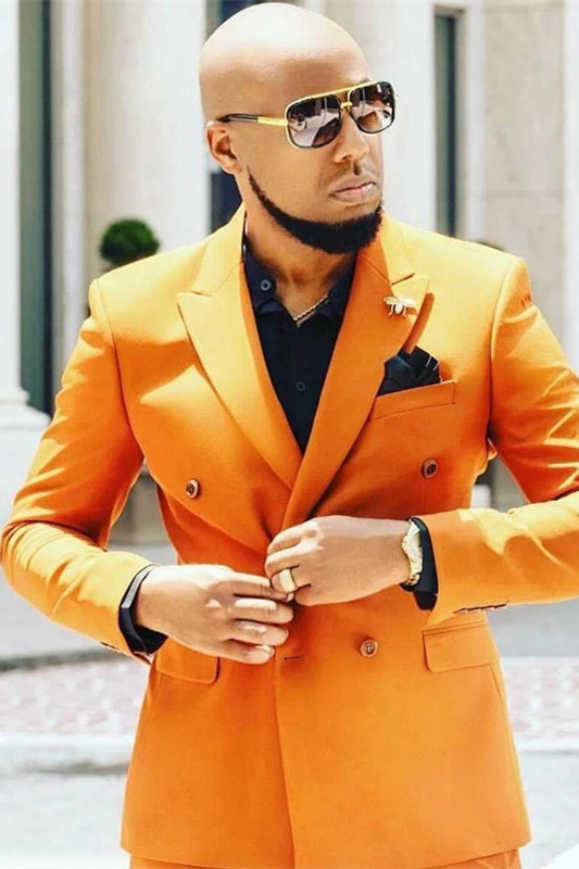 Shining Best Orange with Peaked Lapel Prom Suits for Guys