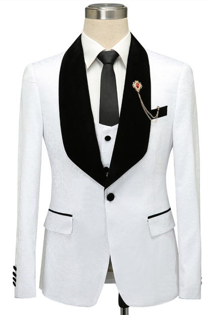 Classic One-Button Black Lapel Wedding Tuxedo with White Jacquard